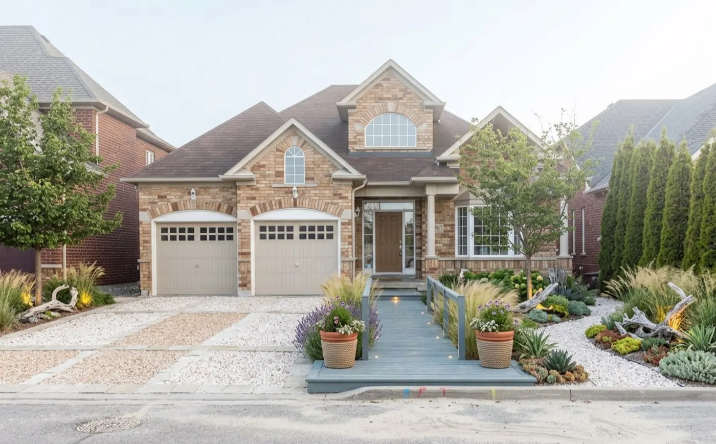 A suburban home landscaped in the Coastal / Beach style by Landscape AI